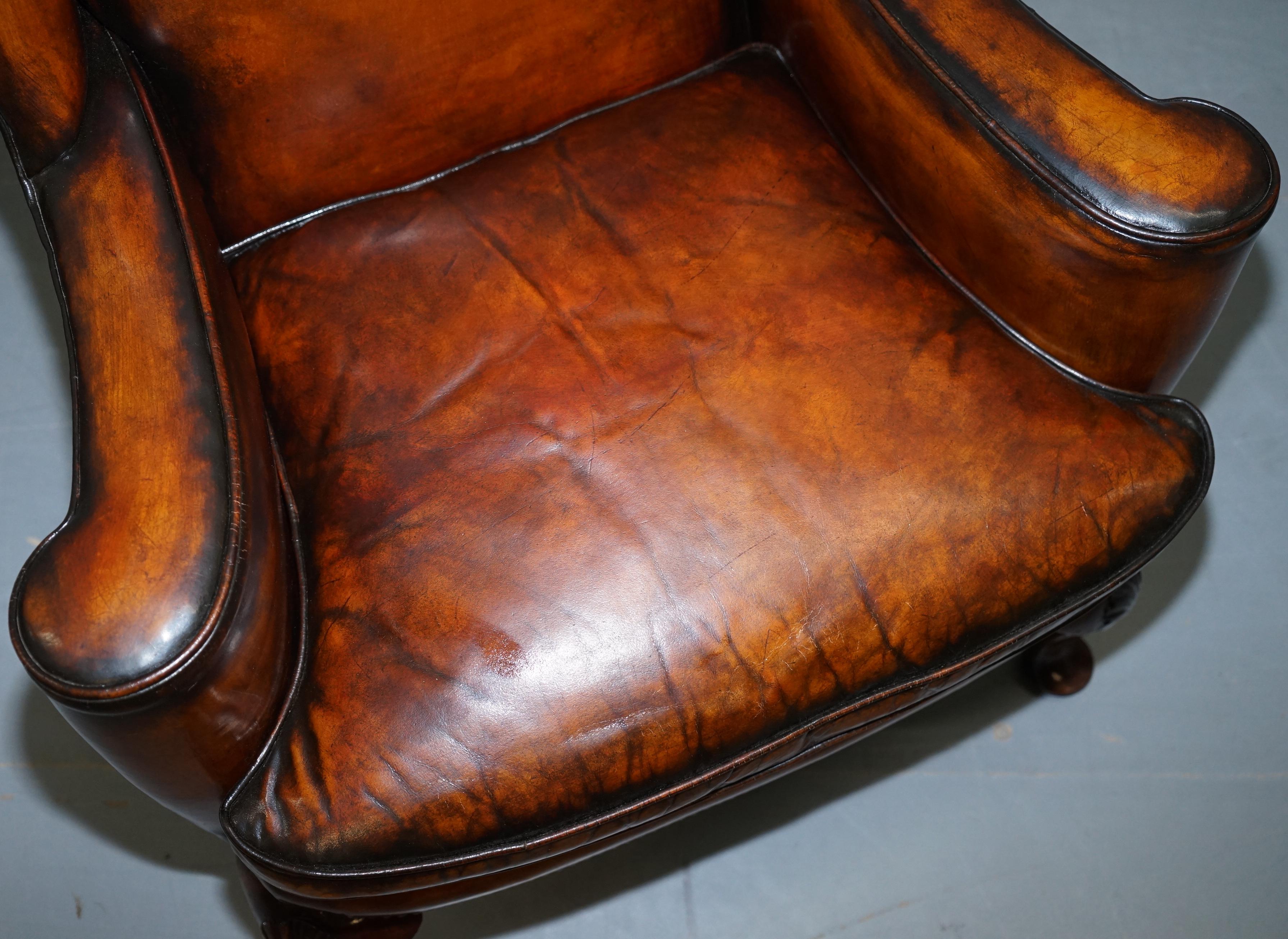 Restored Pair of 18th Century George III Style Wingback Brown Leather Armchairs 3