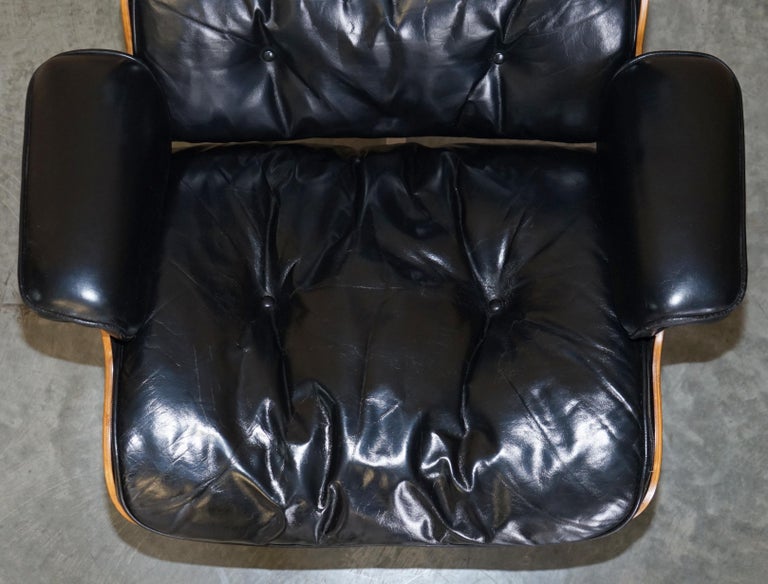 Leather Restored Pair of 1960 Herman Miller No1 Hardwood Eames Lounge Armchairs Ottomans For Sale