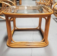Restored Pair of 4-Strand Rattan Cubist Legs Coffee Table with Glass Tops
