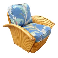 Restored Pair of Art Deco Rattan Fan Arm Lounge Chairs