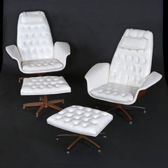Restored Pair of Bent Ply Faux White Tufted Leather George Mulhauser Mr. Chairs