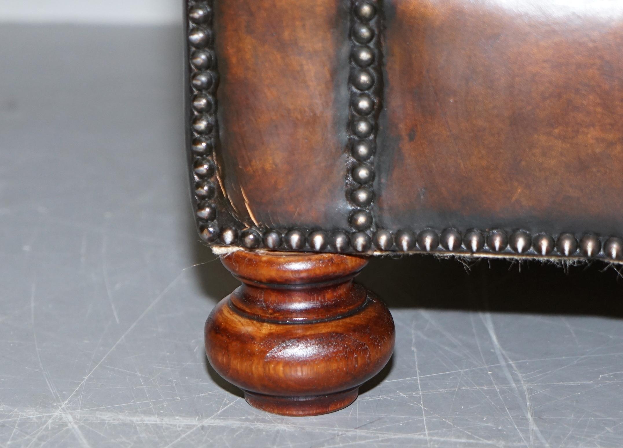 Restored Pair of circa 1900 Hand Dyed Cigar Brown Leather Chesterfield Armchairs 4