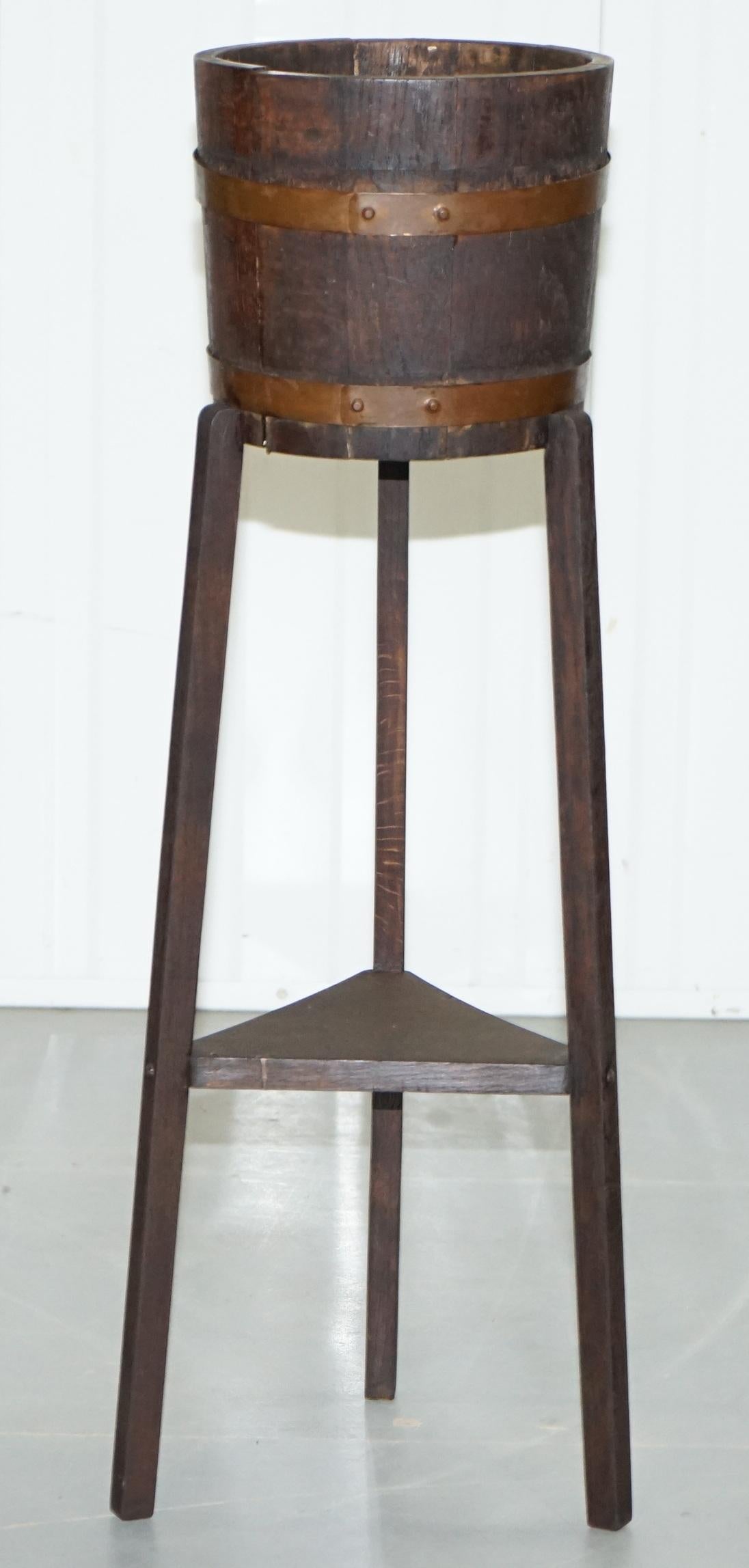 Oak Restored Pair of R A Lister & Co Plant Stands Lovely Barrel Design, circa 1900
