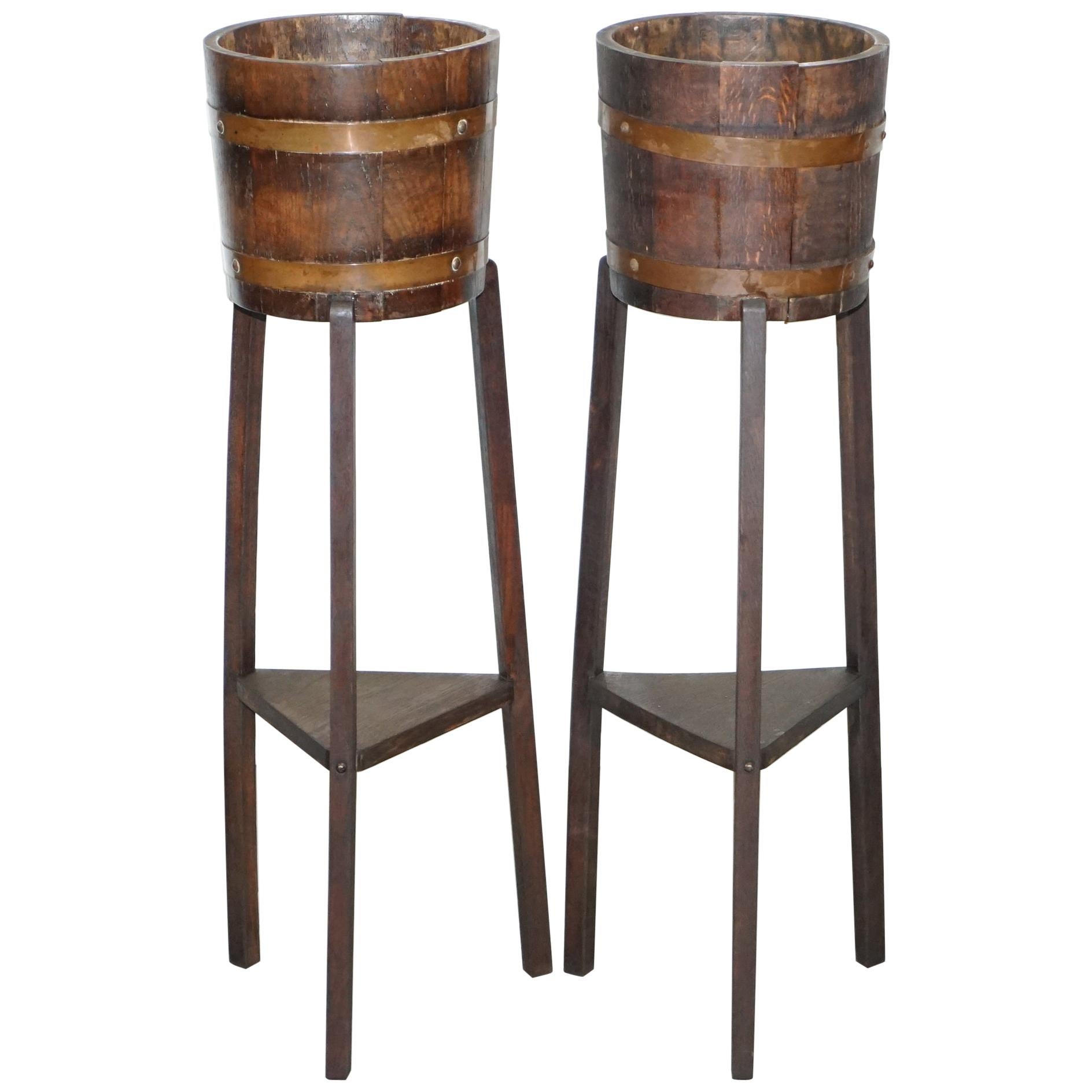 Restored Pair of R A Lister & Co Plant Stands Lovely Barrel Design, circa 1900
