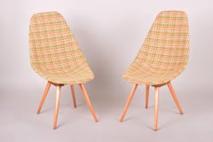 Restauriertes Paar tschechischer Stühle aus der Mitte des Jahrhunderts, 1950–1960, aus Buchenholz und Stoff