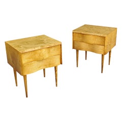 Restored Pair of Edmund Spence Golden Birch Wavy Front Nightstands, Sweden 1950s