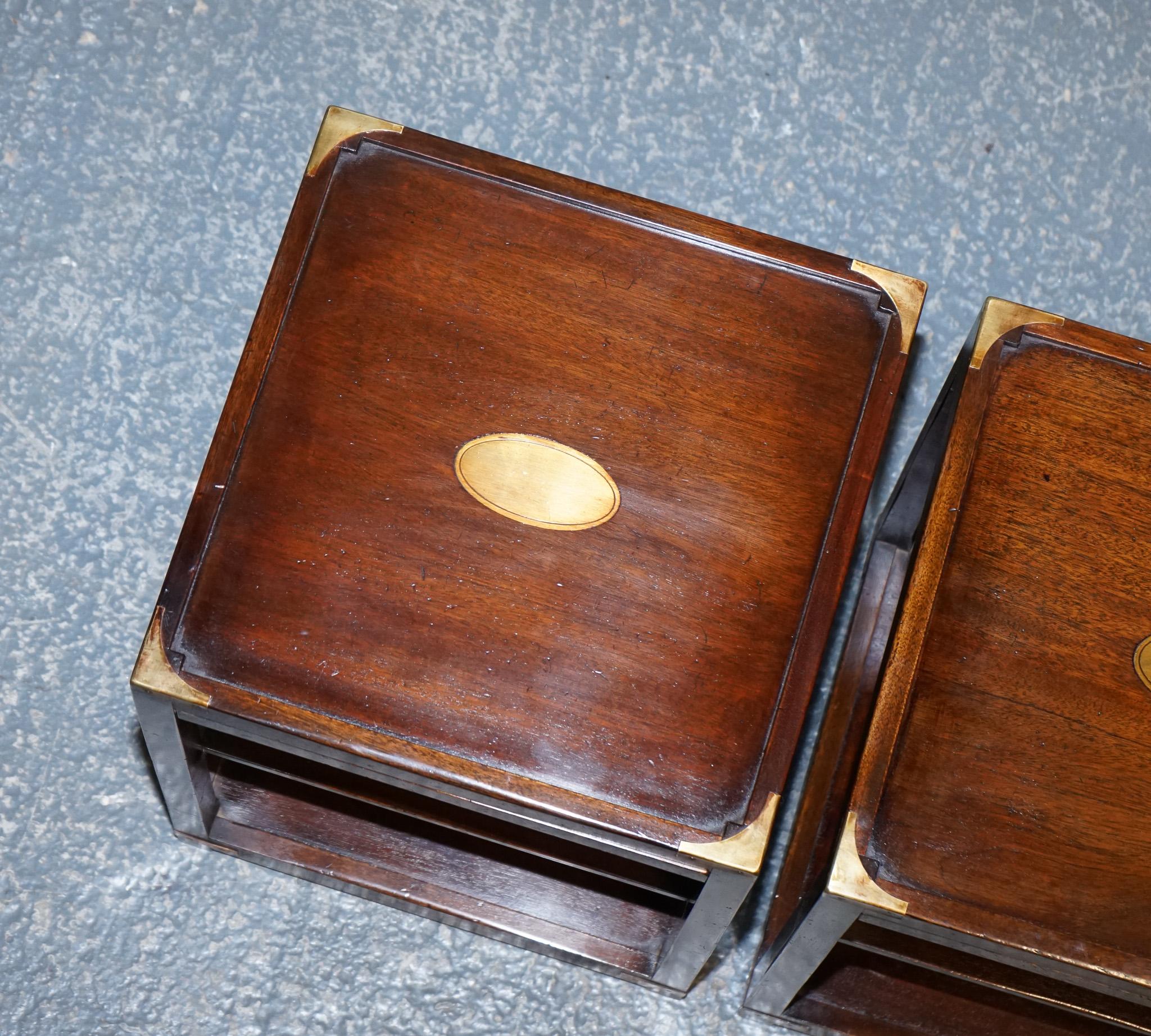 RESTORED PAiR OF HARRODS KENNEDY DOUBLE SIDED CAMPAIGN SIDE TABLES BUTLER TRAYS  1