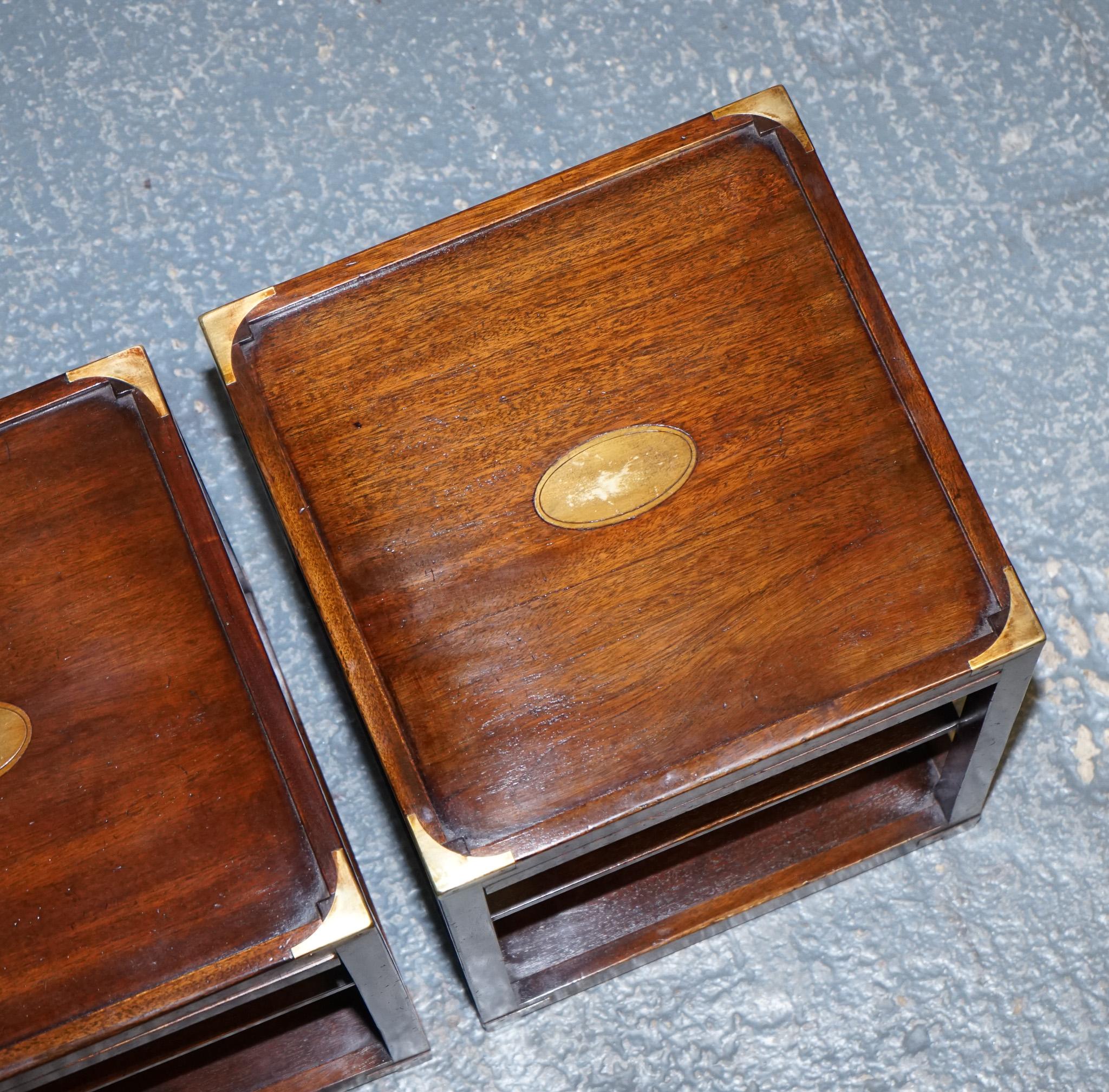 RESTORED PAiR OF HARRODS KENNEDY DOUBLE SIDED CAMPAIGN SIDE TABLES BUTLER TRAYS  2