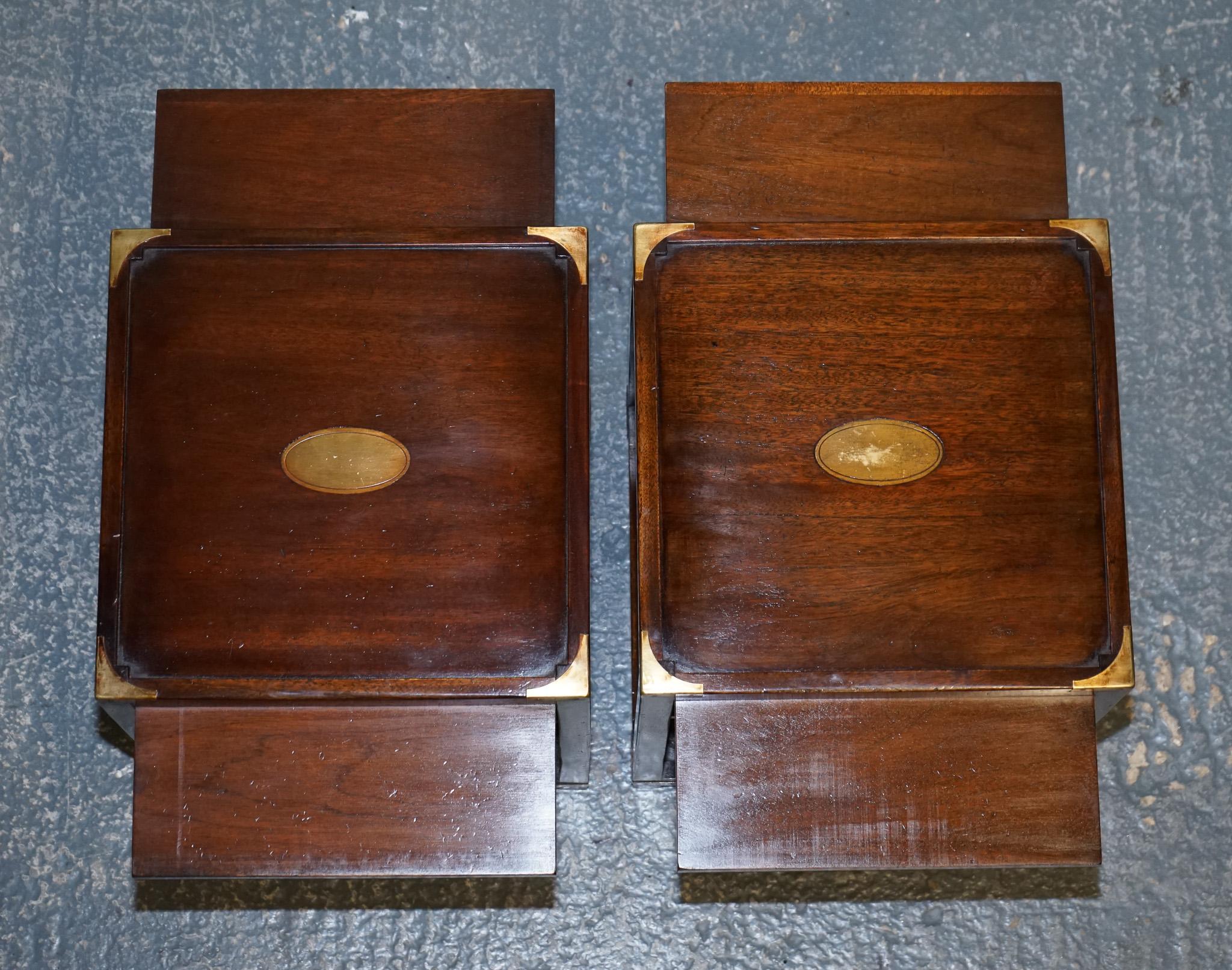 RESTORED PAiR OF HARRODS KENNEDY DOUBLE SIDED CAMPAIGN SIDE TABLES BUTLER TRAYS  3