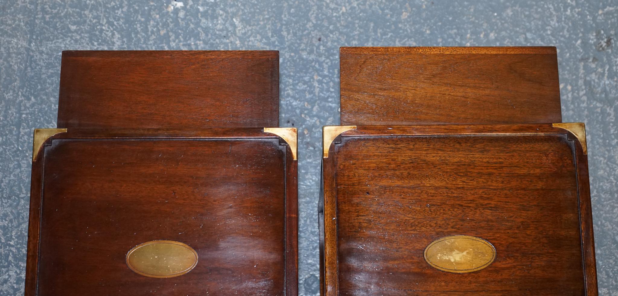 RESTORED PAiR OF HARRODS KENNEDY DOUBLE SIDED CAMPAIGN SIDE TABLES BUTLER TRAYS  4