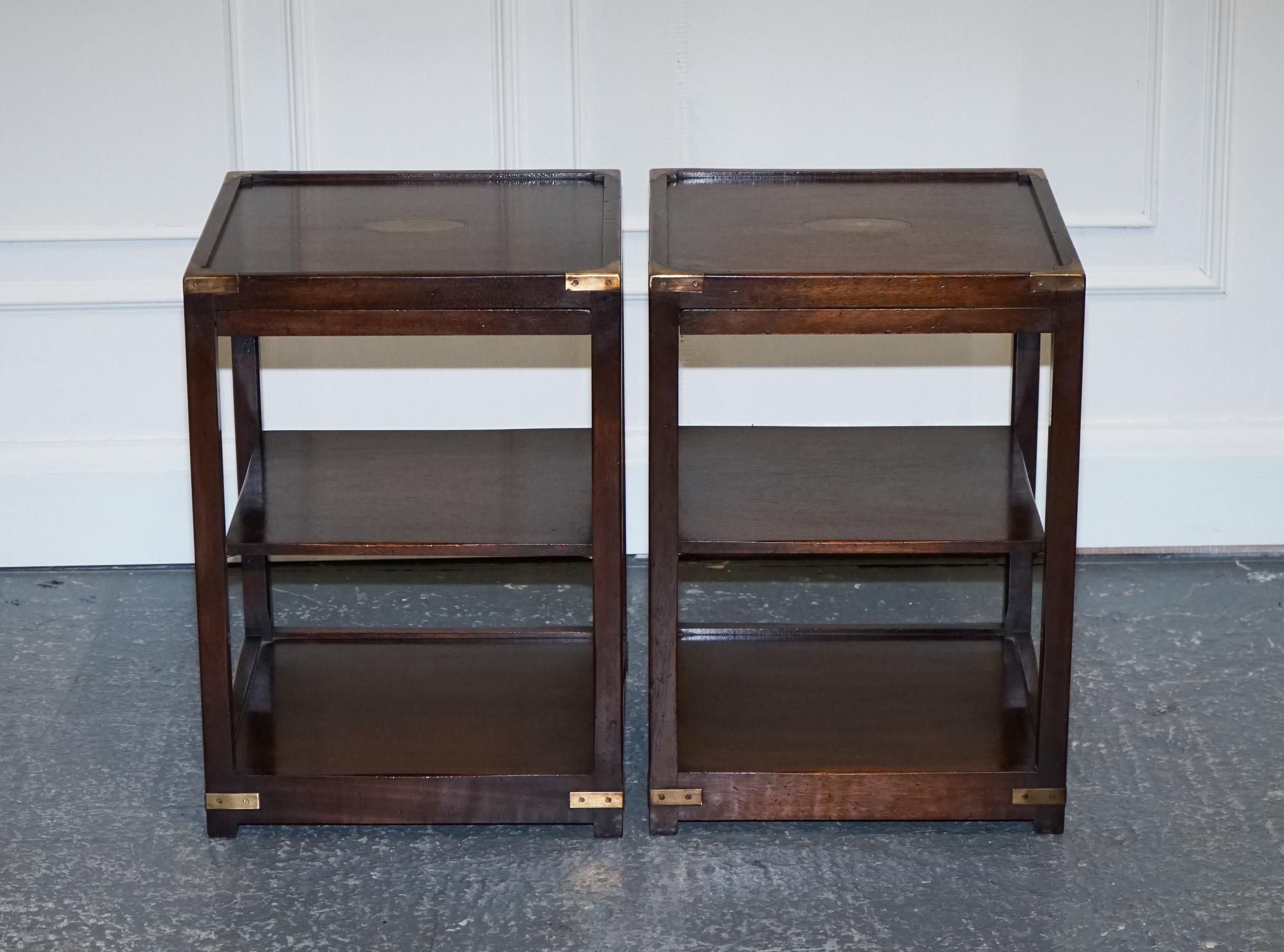 Campaign RESTORED PAiR OF HARRODS KENNEDY DOUBLE SIDED CAMPAIGN SIDE TABLES BUTLER TRAYS