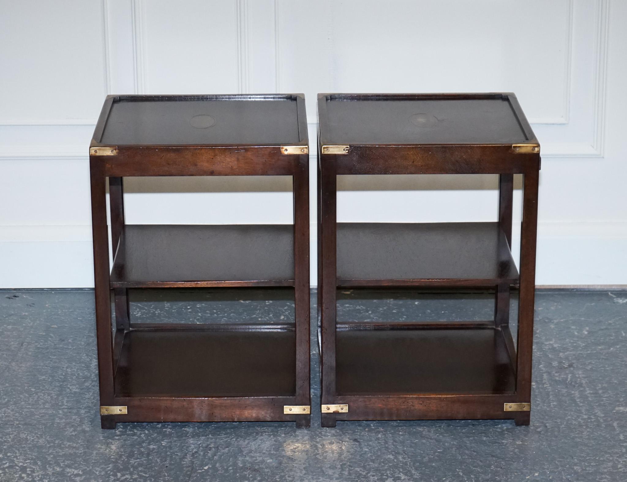 British RESTORED PAiR OF HARRODS KENNEDY DOUBLE SIDED CAMPAIGN SIDE TABLES BUTLER TRAYS 