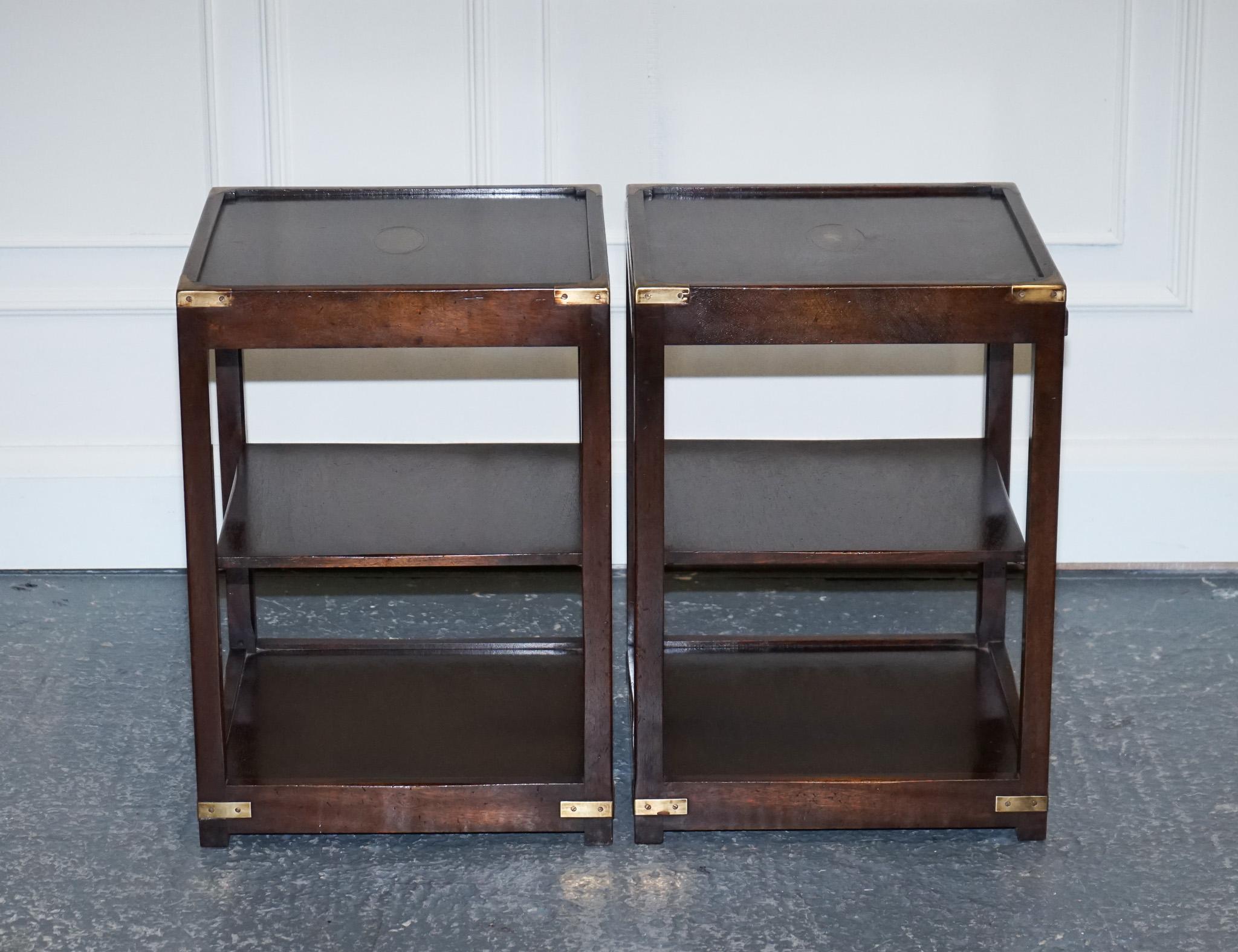 British RESTORED PAiR OF HARRODS KENNEDY DOUBLE SIDED CAMPAIGN SIDE TABLES BUTLER TRAYS