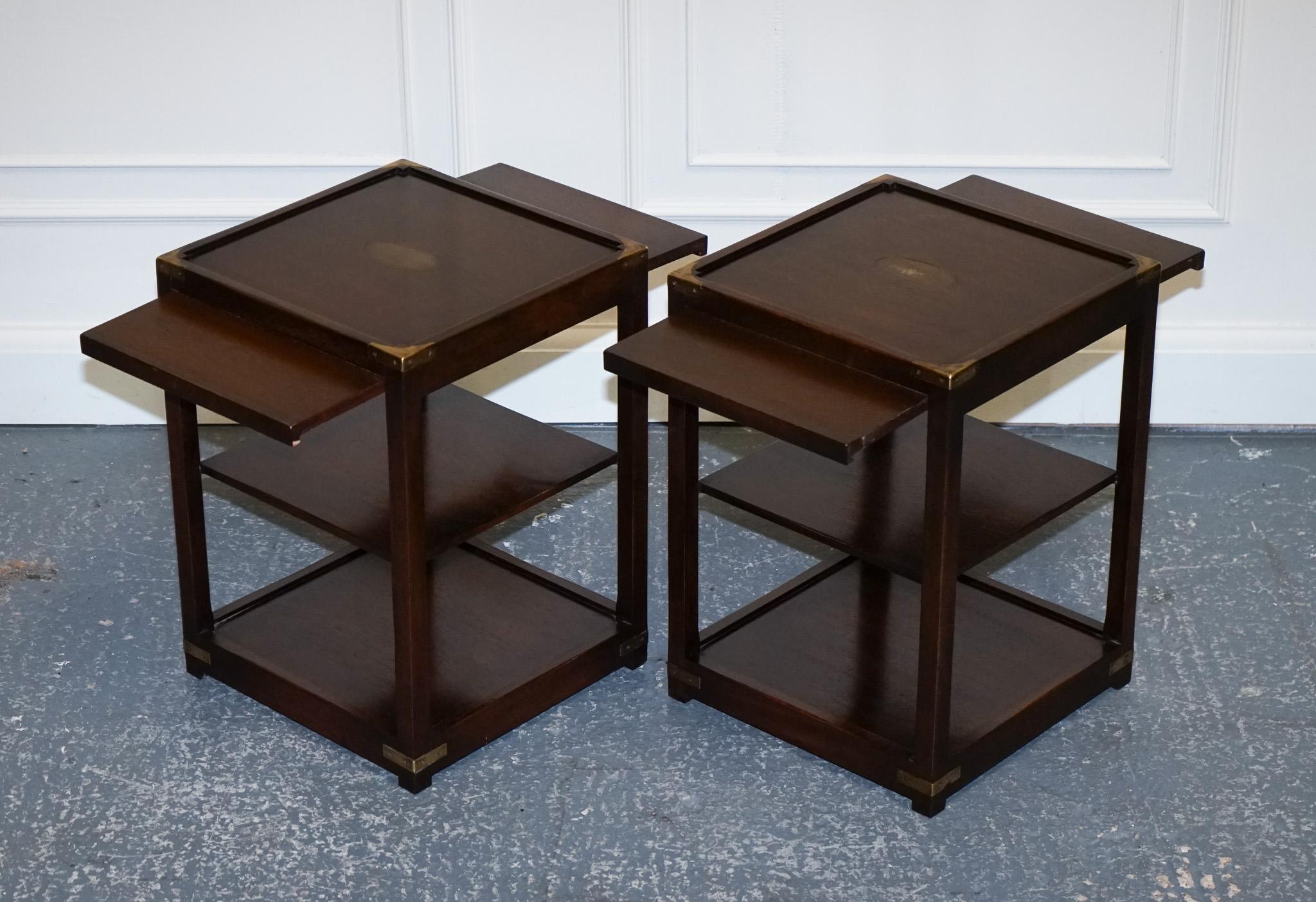 Hand-Crafted RESTORED PAiR OF HARRODS KENNEDY DOUBLE SIDED CAMPAIGN SIDE TABLES BUTLER TRAYS 