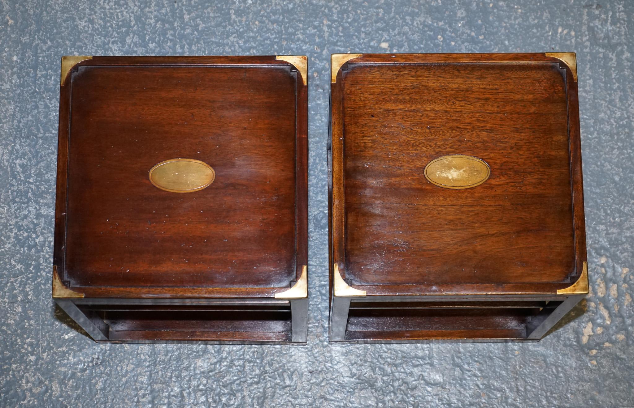 Hardwood RESTORED PAiR OF HARRODS KENNEDY DOUBLE SIDED CAMPAIGN SIDE TABLES BUTLER TRAYS 