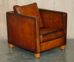 RESTORED PAIR OF MOROSO CROCODILE ALLIGATOR PATINA BROWN LEATHER CLUB ARMCHAIRs