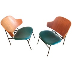 Restored Pair of Penguin Danish Lounge Chairs by Kofod Larsen 