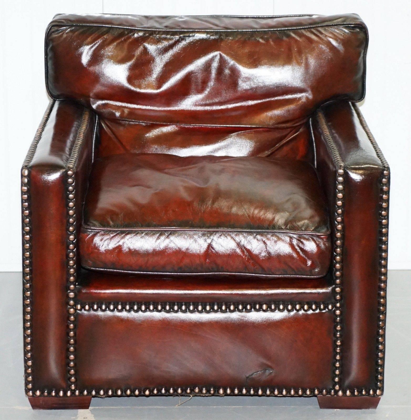 Restored Pair of Vintage Made in Chelsea Bordeaux Leather Armchair Part of Suite 4