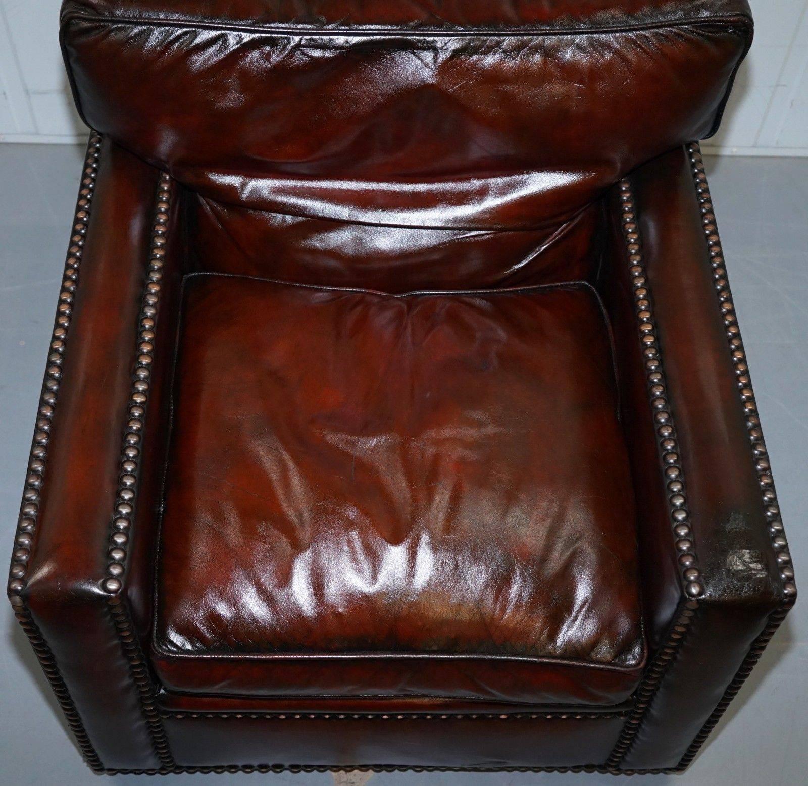 Restored Pair of Vintage Made in Chelsea Bordeaux Leather Armchair Part of Suite 5