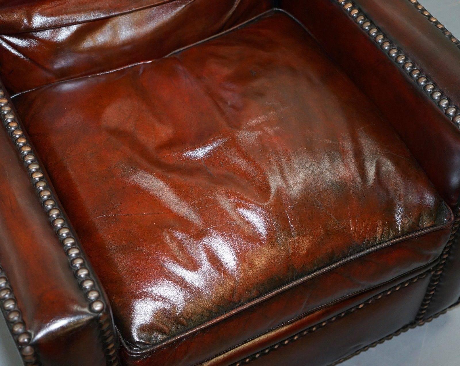Restored Pair of Vintage Made in Chelsea Bordeaux Leather Armchair Part of Suite 6