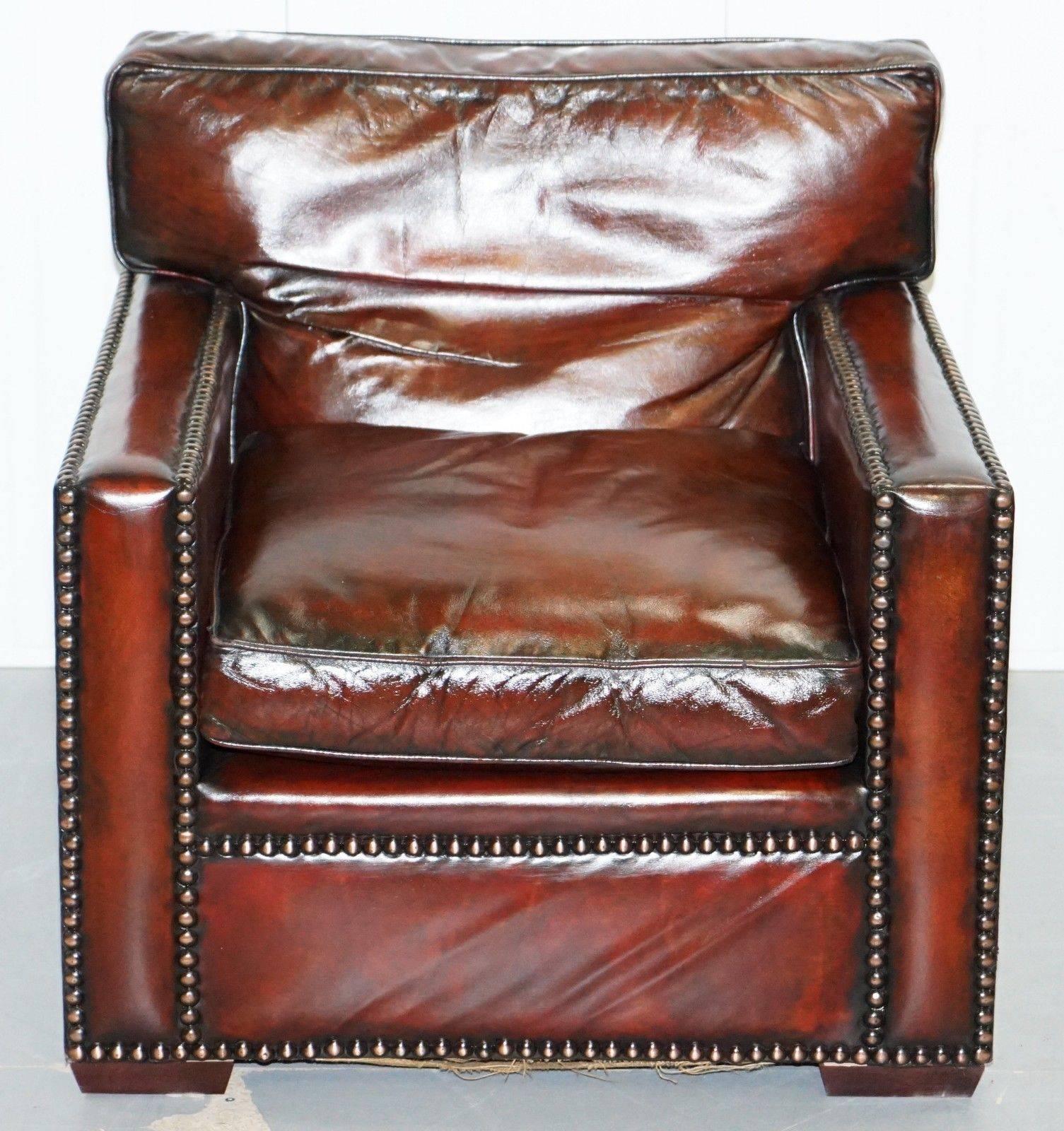 Victorian Restored Pair of Vintage Made in Chelsea Bordeaux Leather Armchair Part of Suite