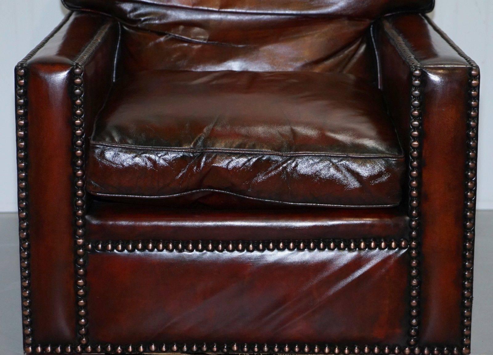 Restored Pair of Vintage Made in Chelsea Bordeaux Leather Armchair Part of Suite 1