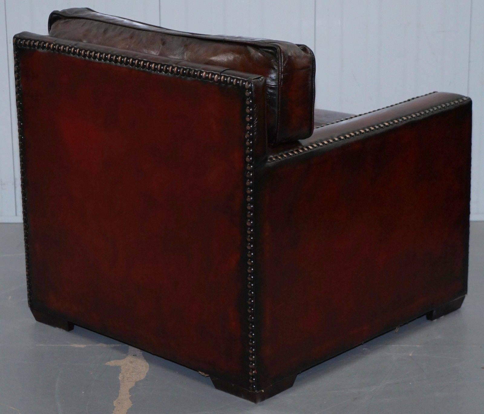 Restored Pair of Vintage Made in Chelsea Bordeaux Leather Armchair Part of Suite 2