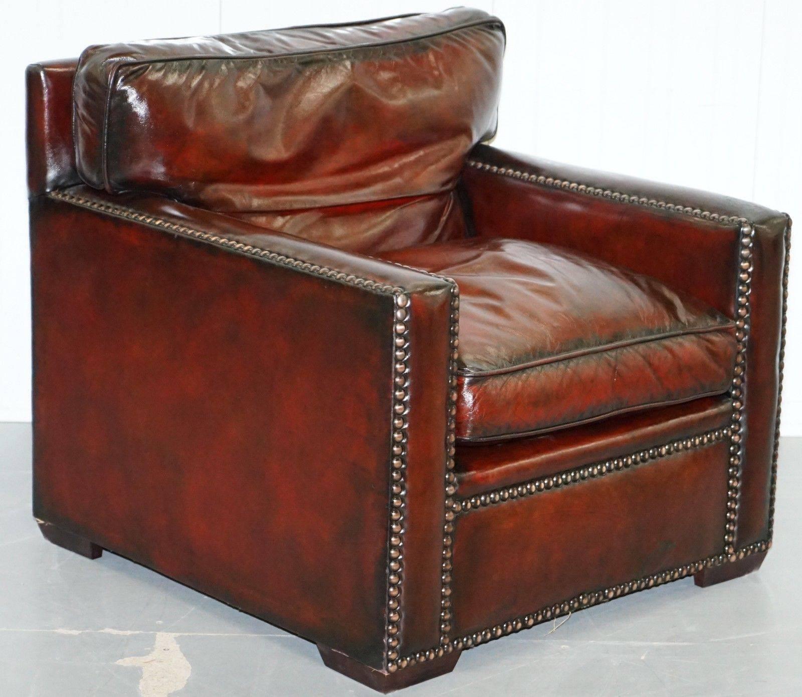 Restored Pair of Vintage Made in Chelsea Bordeaux Leather Armchair Part of Suite 3