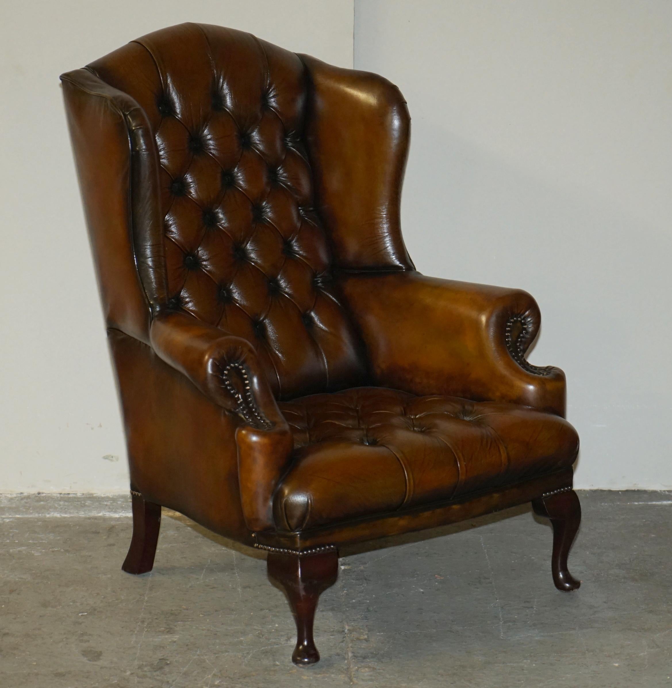 Royal House Antiques

Royal House Antiques is delighted to offer for sale this stunning pair of fully restored, hand dyed Cigar Brown leather William Morris style Wingback armchairs that have been Chesterfield tufted all over 

Please note the