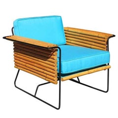 Restored Pair of Wrought Iron and Rattan Ski Club Lounge Chairs by Shirley Ritts