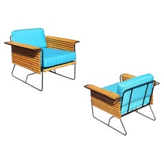 Restored Pair of Wrought Iron and Rattan Ski Club Lounge Chairs by Shirley Ritts