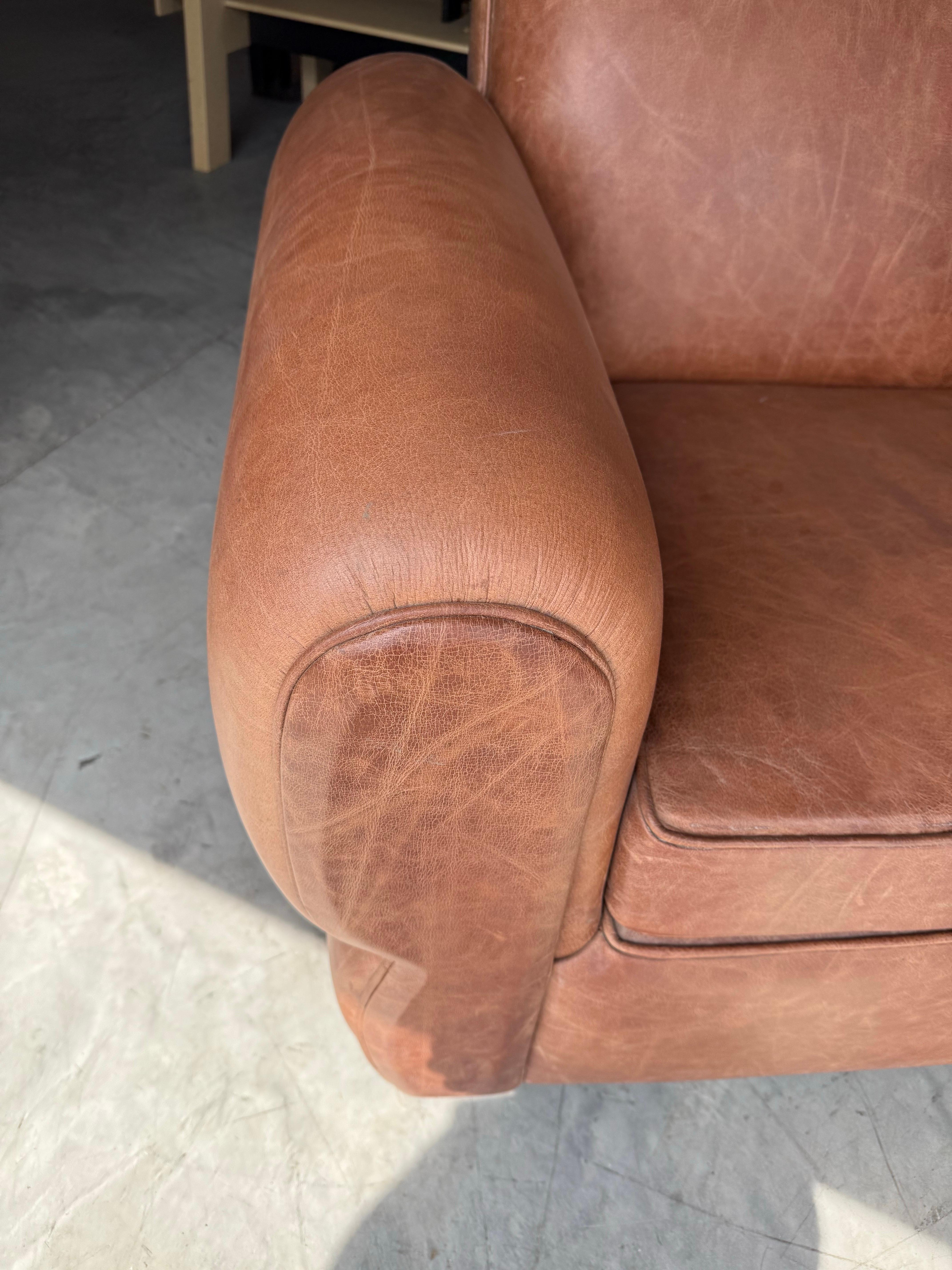 Restored Pair Restored French Art Deco Cigar Mustache Club Chairs 10