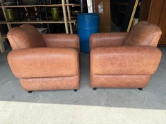 Restored Pair Restored French Art Deco Cigar Mustache Club Chairs
