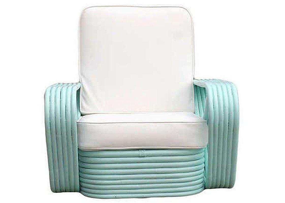 Mid-Century Modern Restored pair Teal Square Pretzel Stacked Rattan Lounge Chairs in Style of Frank For Sale