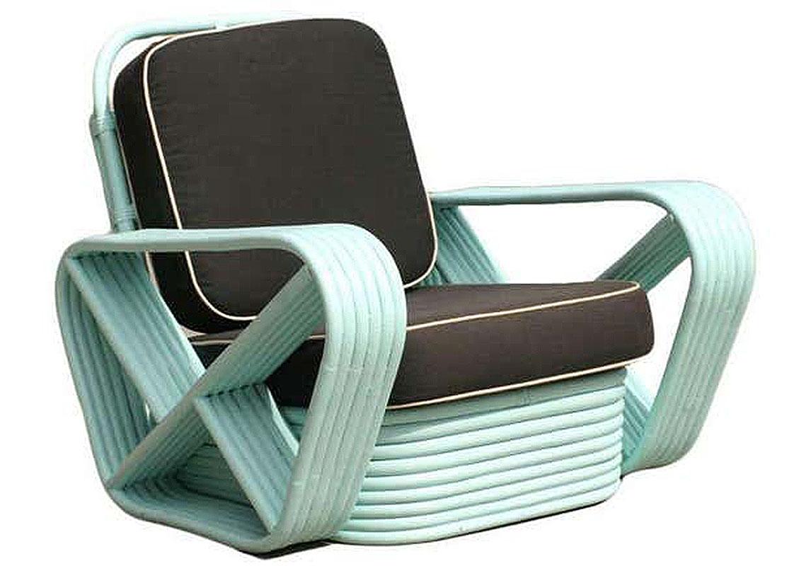 Mid-20th Century Restored pair Teal Square Pretzel Stacked Rattan Lounge Chairs in Style of Frank For Sale