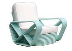 Restored pair Teal Square Pretzel Stacked Rattan Lounge Chairs Style of Frankl