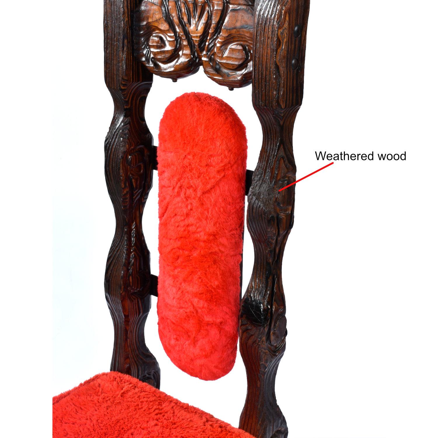 Mid-20th Century Restored Witco Tiki Dramatic High Back Chairs in Original Red Fur