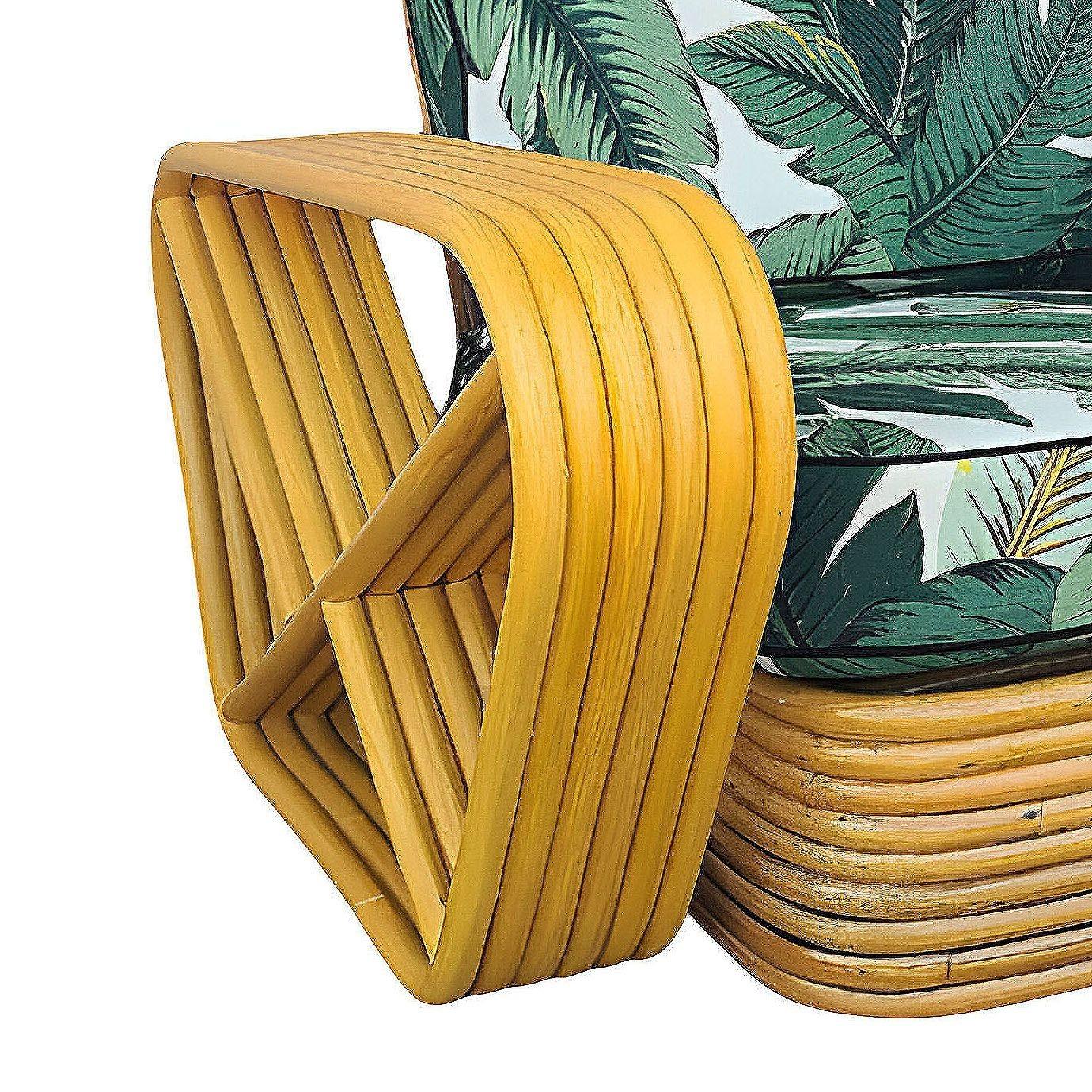 Restored Paul cfrankl Style 6-Strand Square Pretzel Rattan Lounge Chair In Excellent Condition For Sale In Van Nuys, CA
