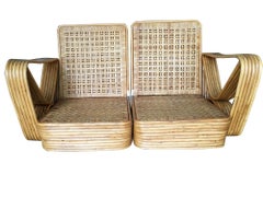 Restored Paul Frank Style Six-Strand Sectional Sofa w/ Woven Wicker Back