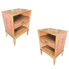 Restored Paul Frankl Combed Wood Bedside Table Pair for Brown Saltman