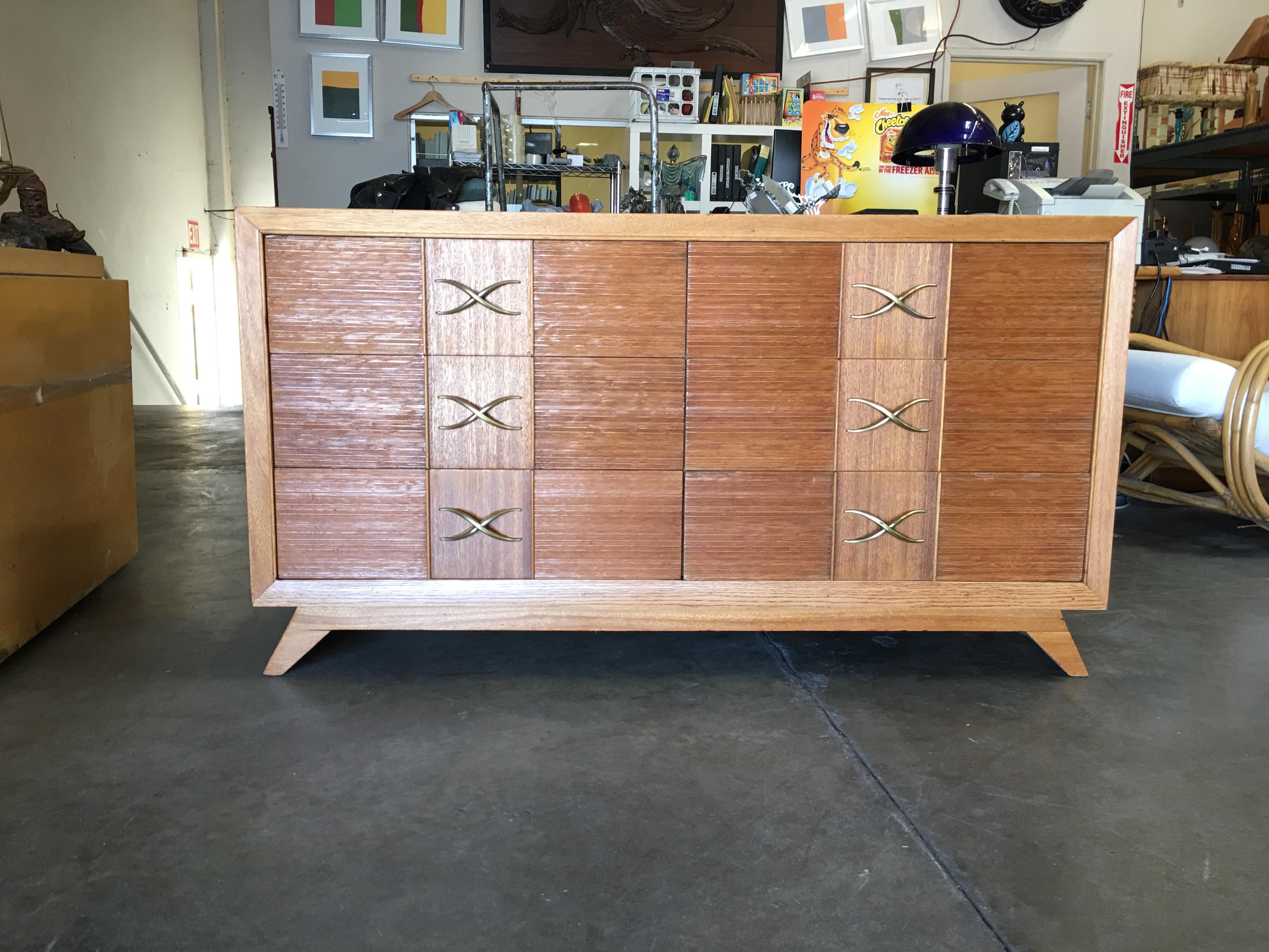 Mid-Century Modern Restored Paul Frankl Combed Wood Chest of Drawers for Brown Saltman