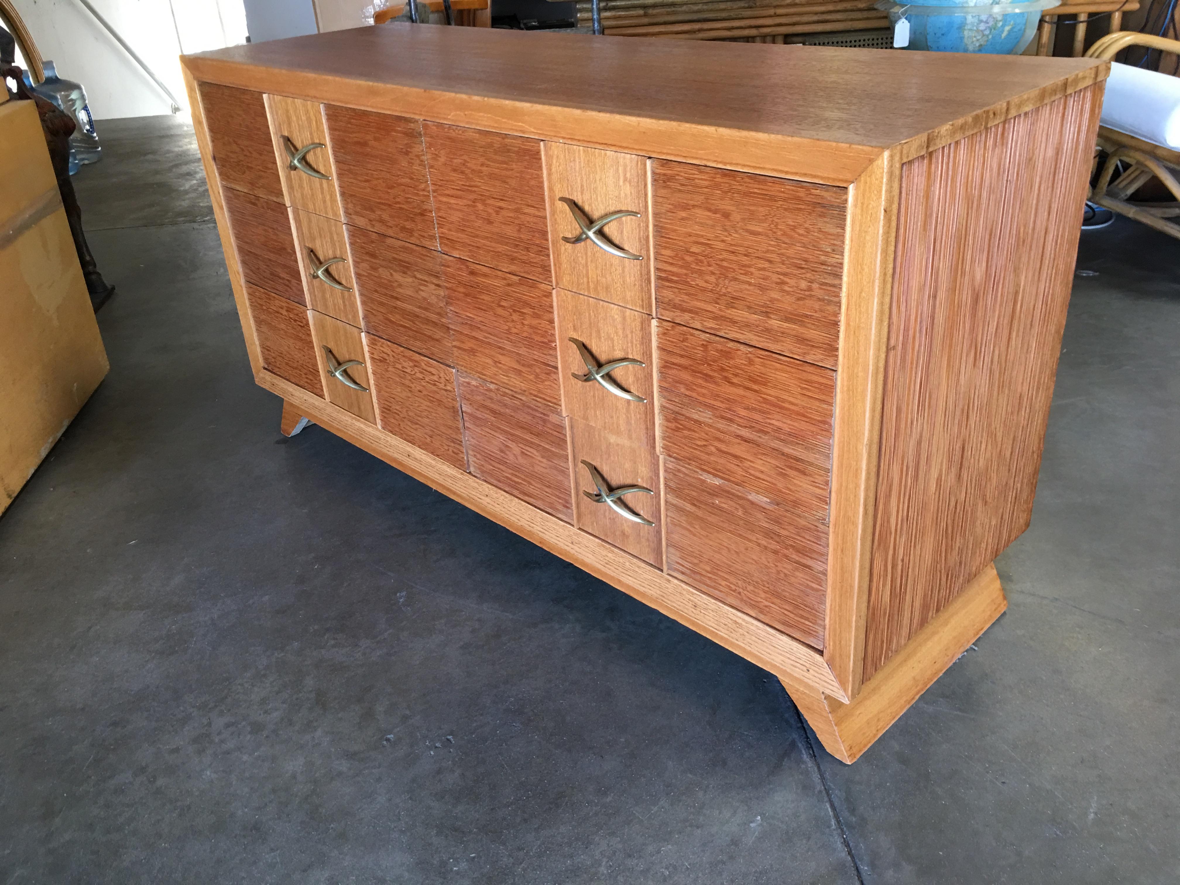 American Restored Paul Frankl Combed Wood Chest of Drawers for Brown Saltman