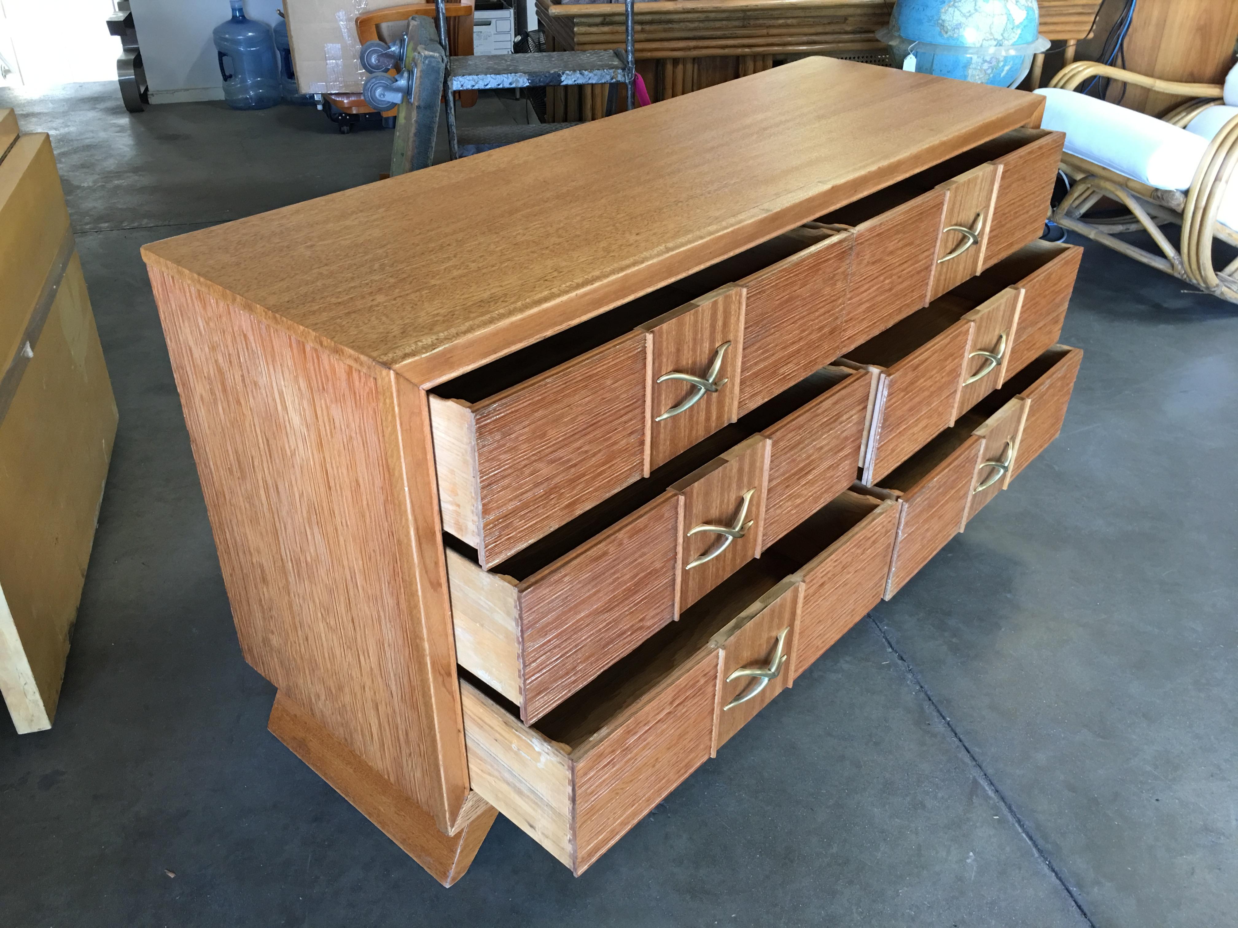 Restored Paul Frankl Combed Wood Chest of Drawers for Brown Saltman In Excellent Condition In Van Nuys, CA