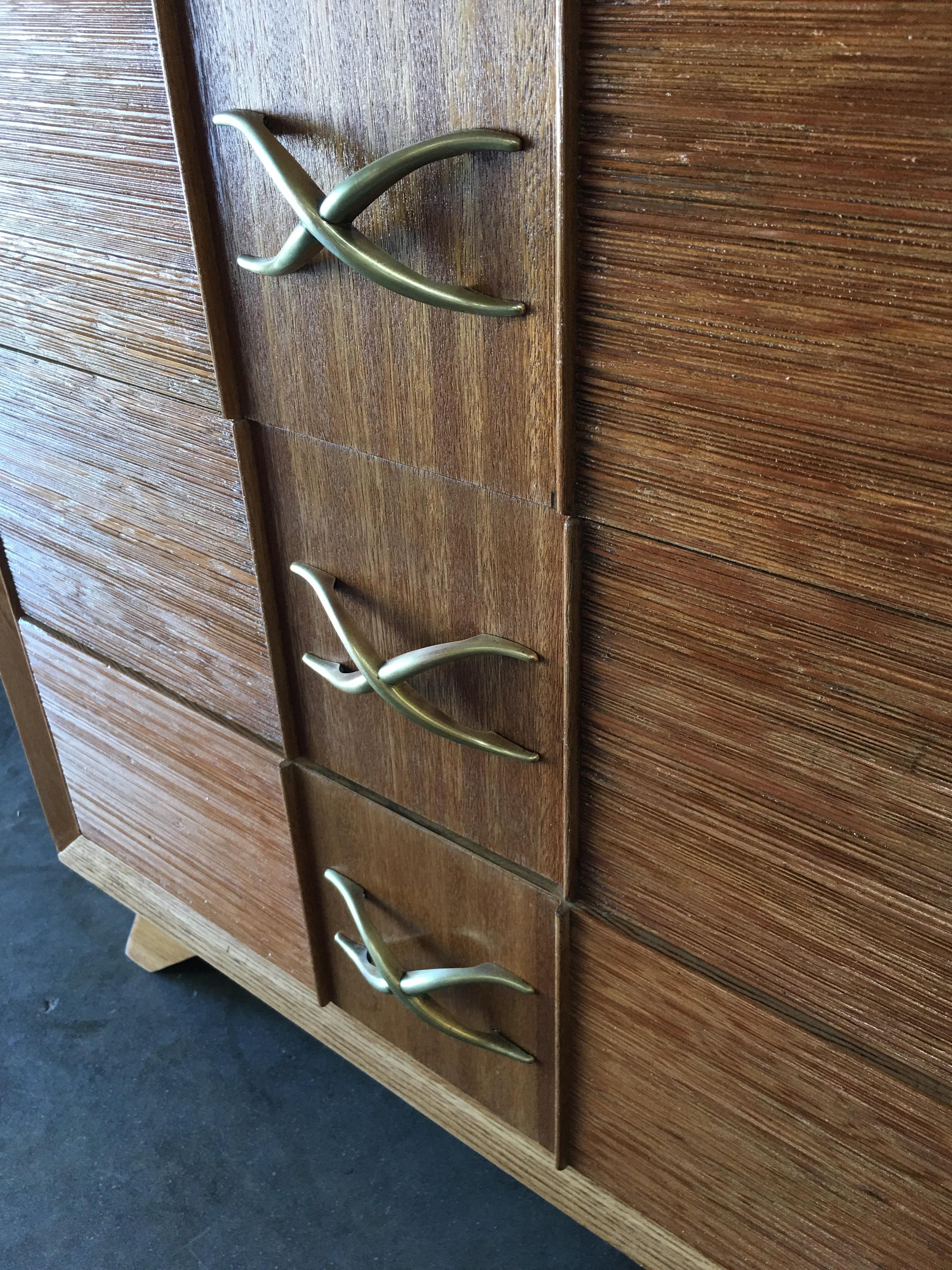 Oak Restored Paul Frankl Combed Wood Chest of Drawers for Brown Saltman