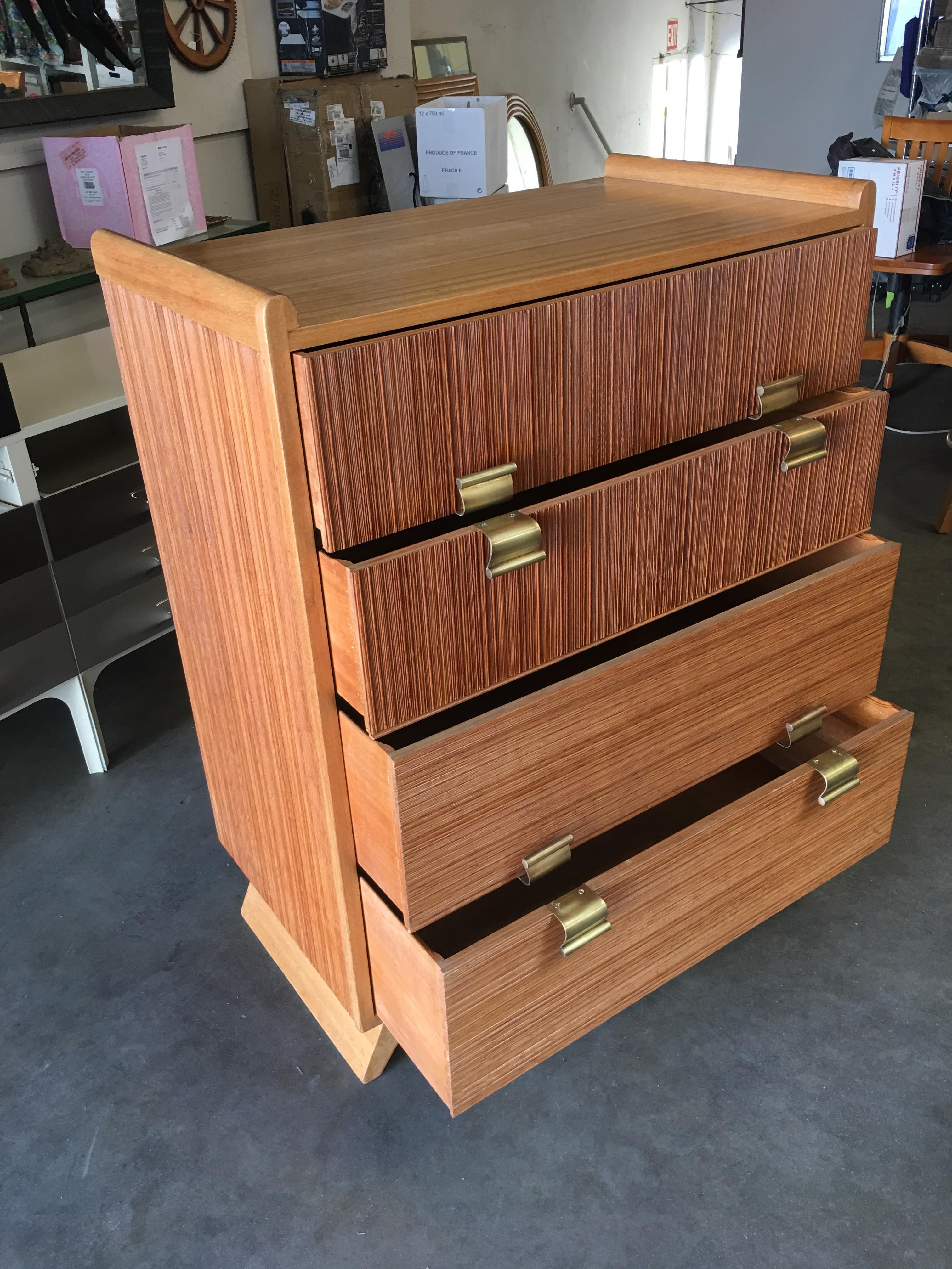 Carved Restored Paul Frankl Combed Wood Dresser for Brown Saltman