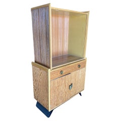 Restored Paul Frankl Combed Wood Sliding Glass Display Cabinet for Brown Saltman