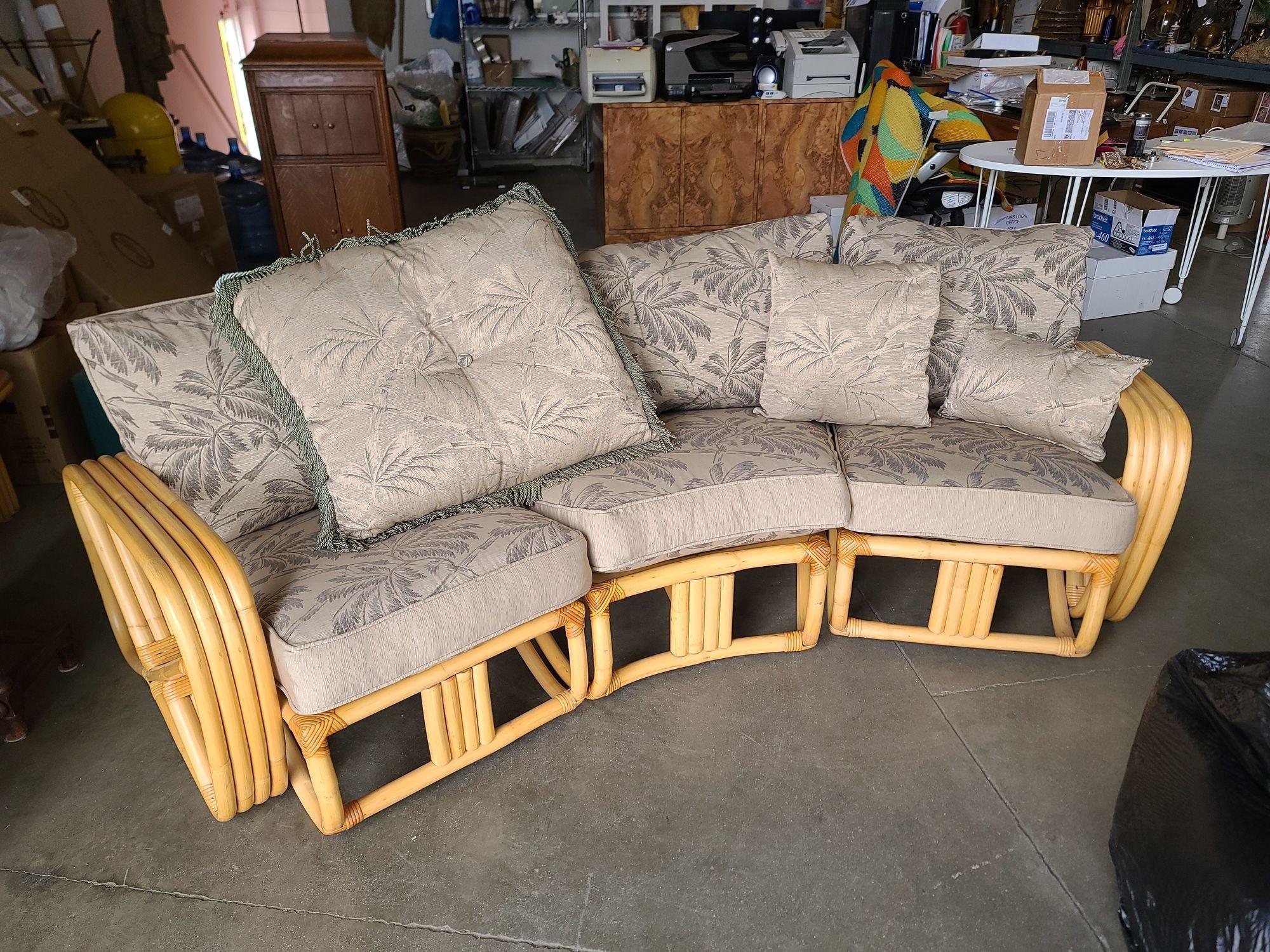 Impeccably Restored Paul Frankl Four Strand Rattan Three-Seat Corner Sectional S For Sale 5