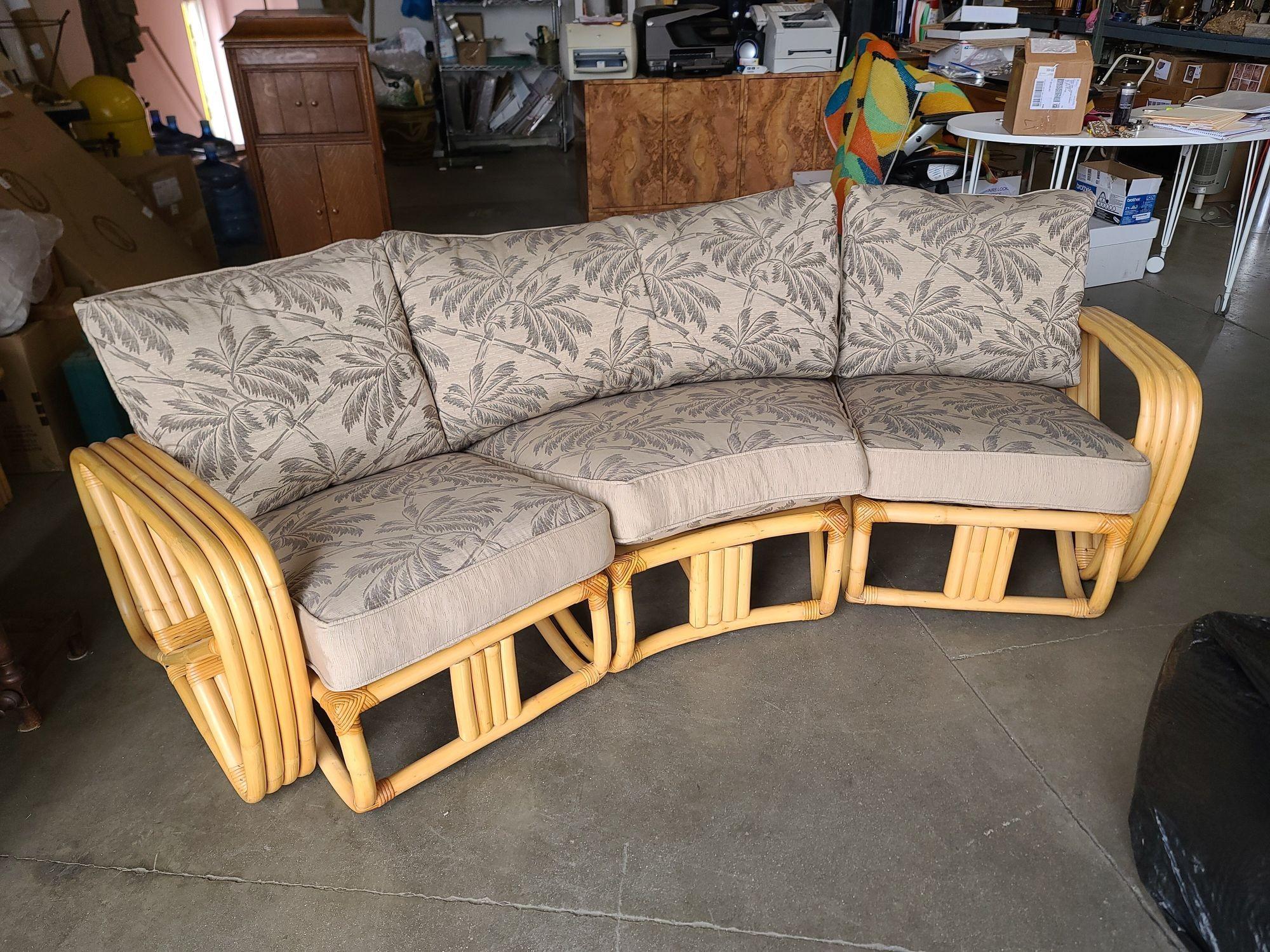 Impeccably Restored Paul Frankl Four Strand Rattan Three-Seat Corner Sectional S For Sale 6
