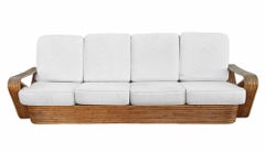 Restored Paul Frankl Inspired 5-Strand Square Pretzel4-Seat Sectional Rattn Sofa