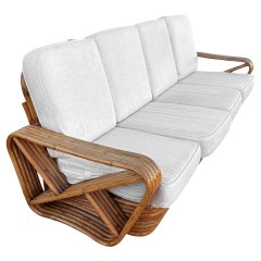 Restored Paul Frankl Inspired 5-Strand Square Pretzel4-Seat Sectional Rattn Sofa